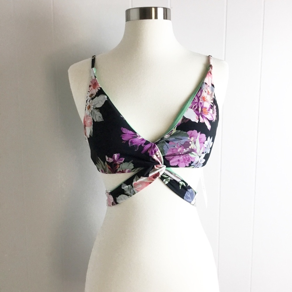 Becca Swimsuit Top Flowers Size M Wrap Around